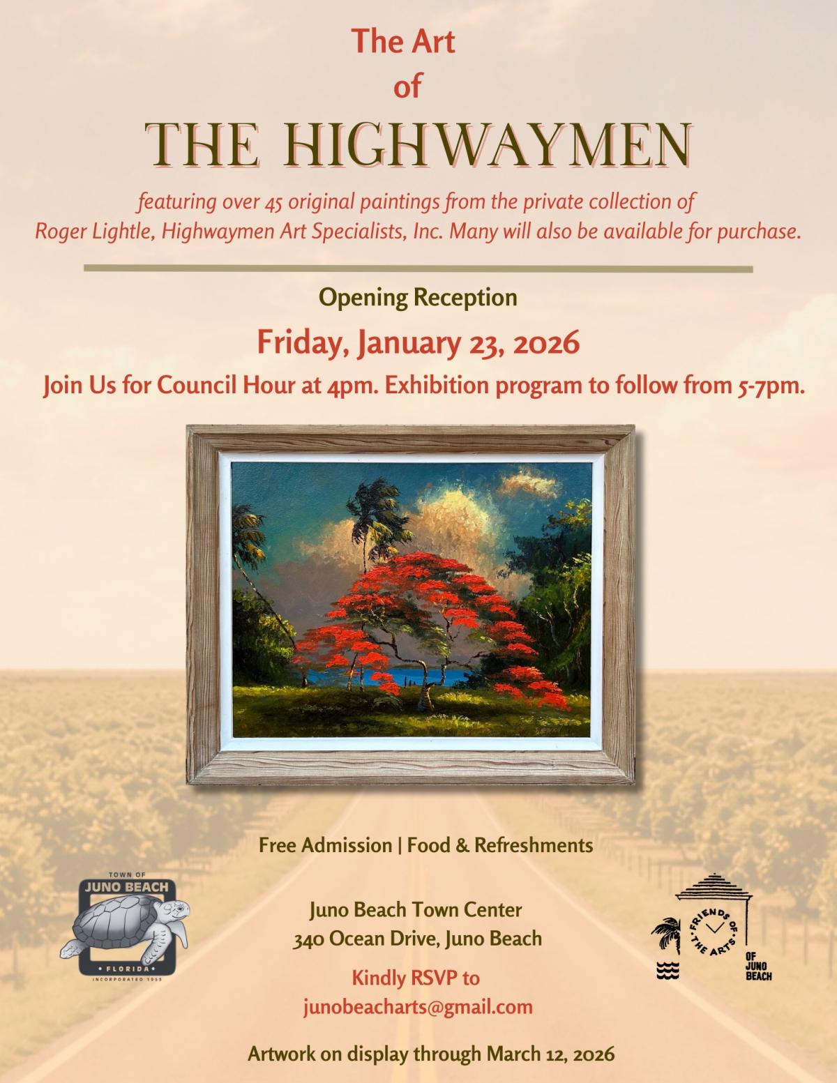 Highwaymen Art Exhibit & Council Hour Event Flyer