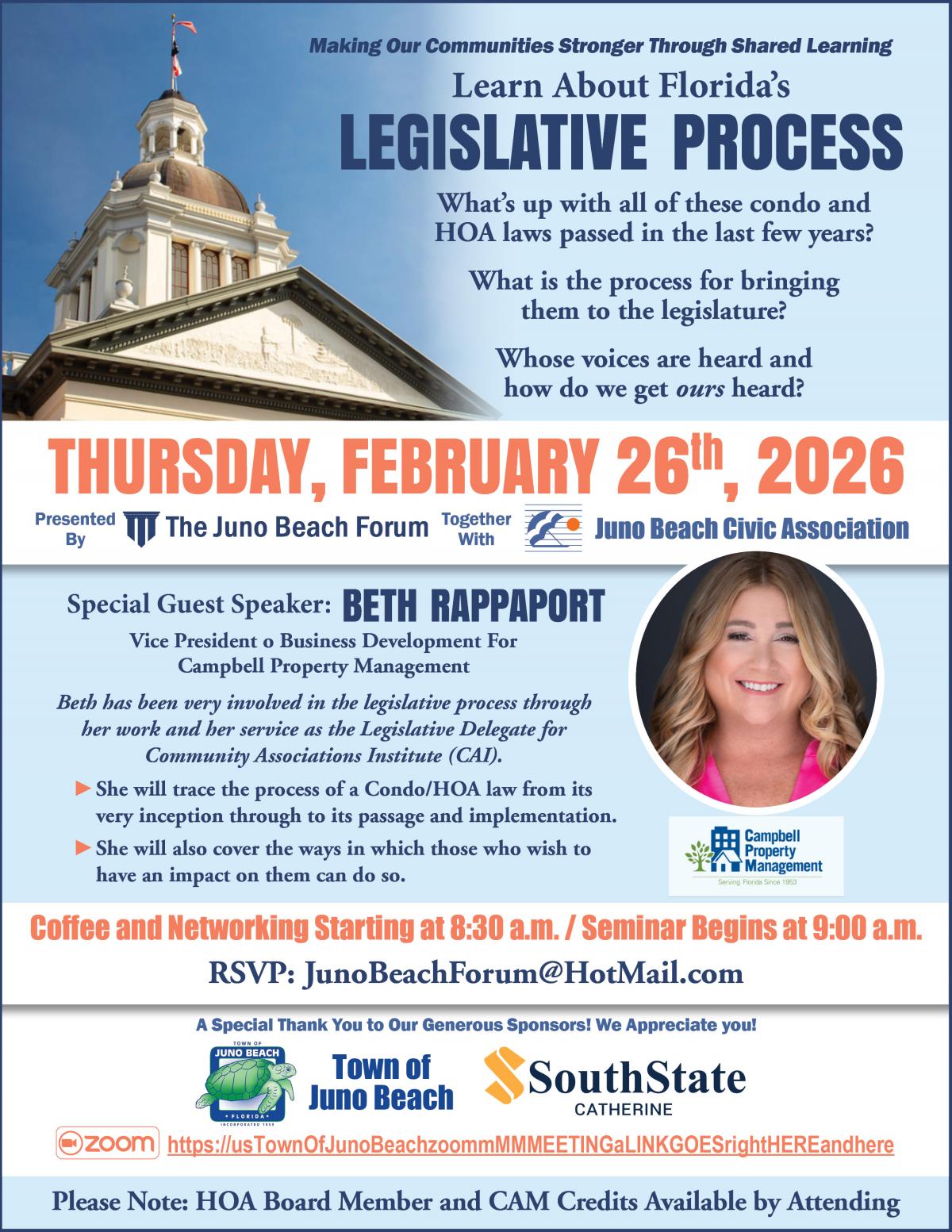 Juno Beach Forum Seminar Flyer - February 26, 2026